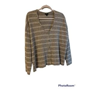 TORRID Women’s Grey Gray White Stripe Button Up Long Sleeve Top Size 1X